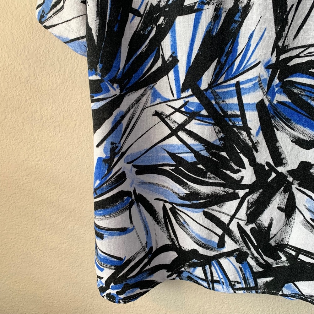 Zara Relaxed Fit Short Sleeve Button-Up Shirt   Blue and Black Palm Print Size S - Picture 11 of 15